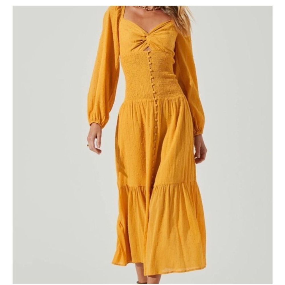 ASTR the lable yellow maxi 100% cotton dress boho long sleeve sz xs